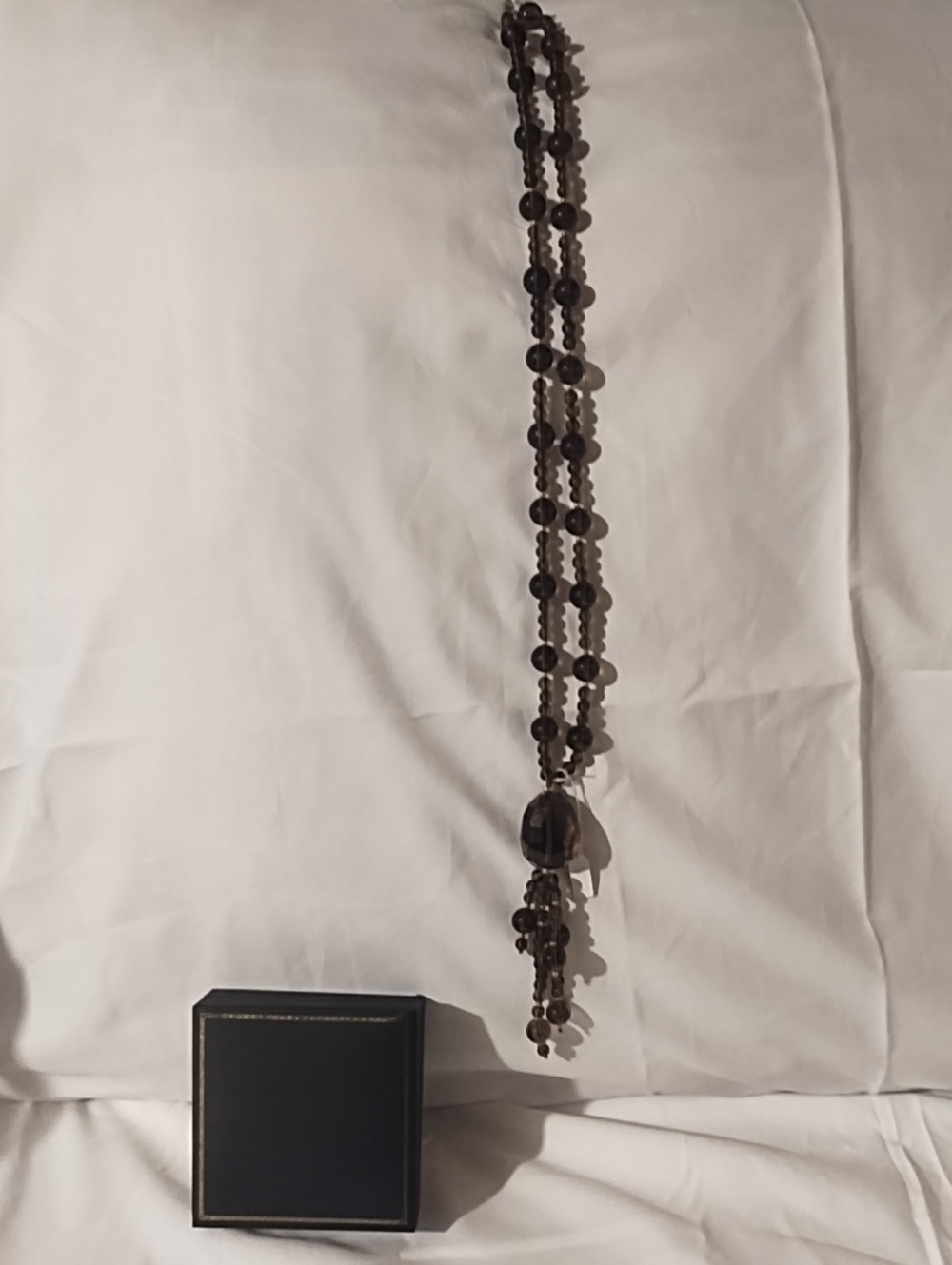Smoky Brown Beaded Tassel Necklace New In The Box.